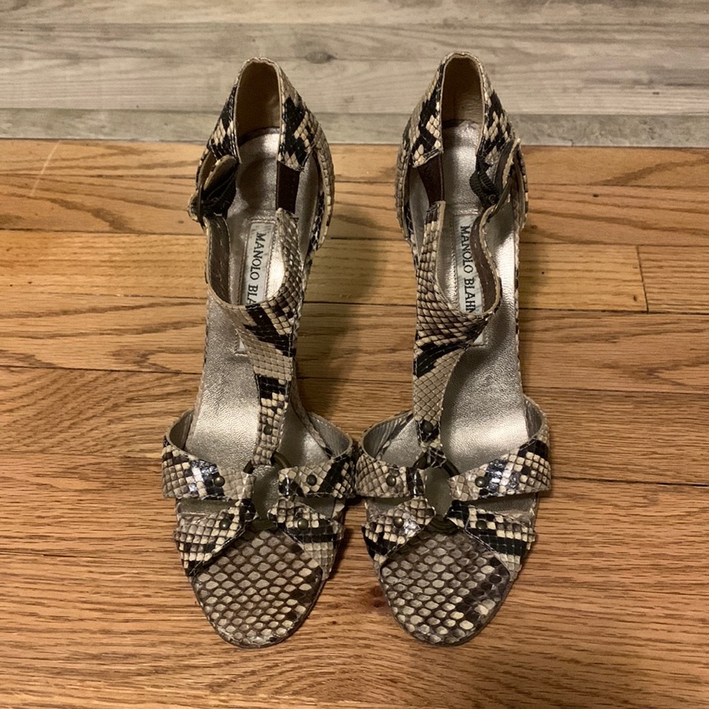 Manolo Blahnik snake skin sandal heels